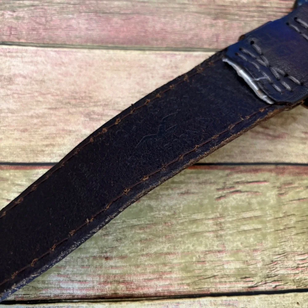 Hollister Mens Brown Leather Belt Embossed Seagull Logo Size 32 Distressed